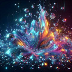 Holographic abstract background with bubbles, holographic, bubbles, glowing, space, illustration, Ai generated 