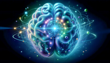 Brain powered by quantum computing, symbolizing the potential of quantum technology to enhance artificial intelligence.