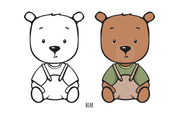 cute bear baby sitting vector children's illustration for coloring