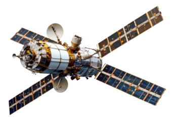 Spacecraft with solar panels, cut out - stock png.