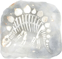 Stegosaurus fossil in rock . Watercolor painting style . © stockdevil