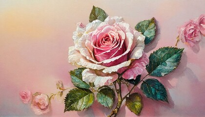 Różowa róża na różowym tle - obrazy, fototapety, plakaty
