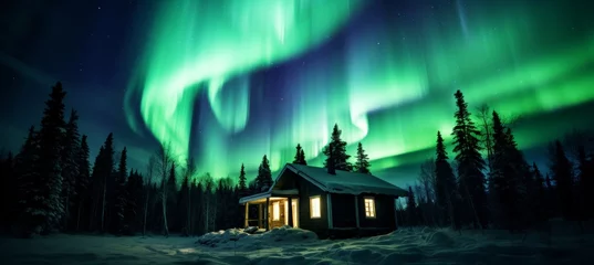 Foto op Canvas Explore cool northern destinations. snowy landscapes and the enchanting northern lights © Андрей Знаменский