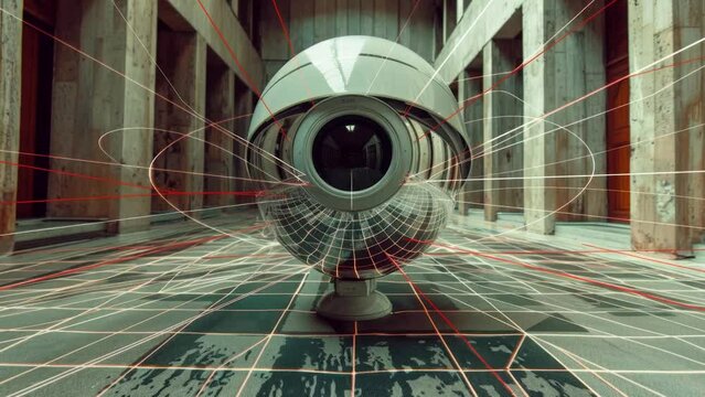 sequence made from cctv cameras in dystopian industrial setting