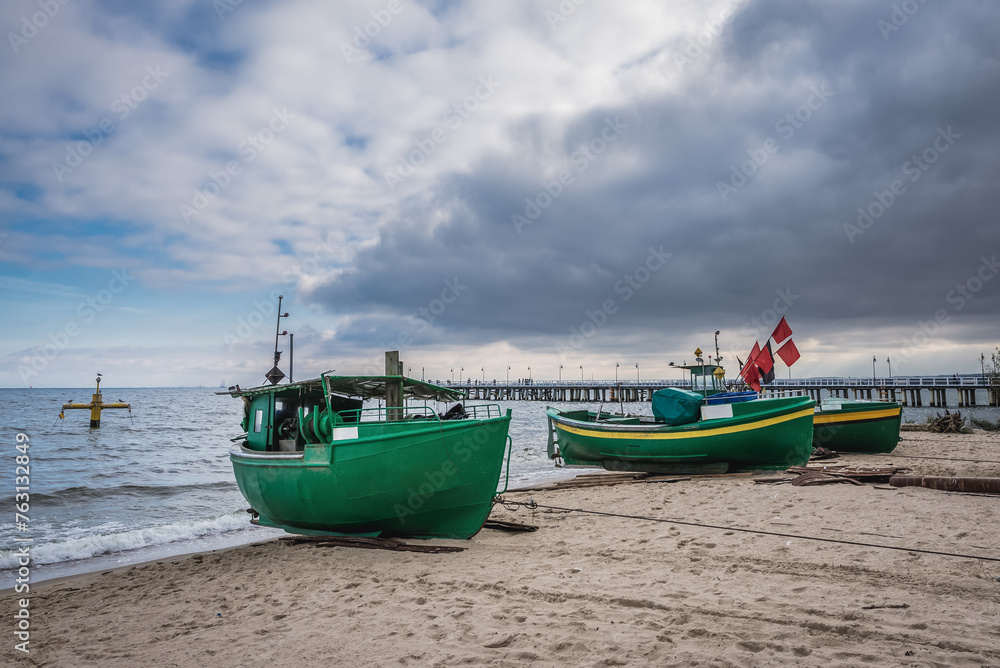 Poster Fishing boats on a boat in Orlowo district of Gdynia cityk, Poland