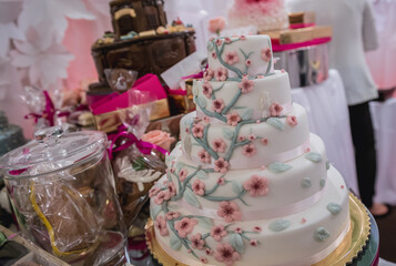 Decorative layer cake on International Chocolate and Sweets Festival in Warsaw city, Poland