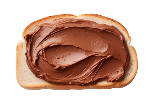 Chocolate spread on slice of bread isolated on transparent or white background, png