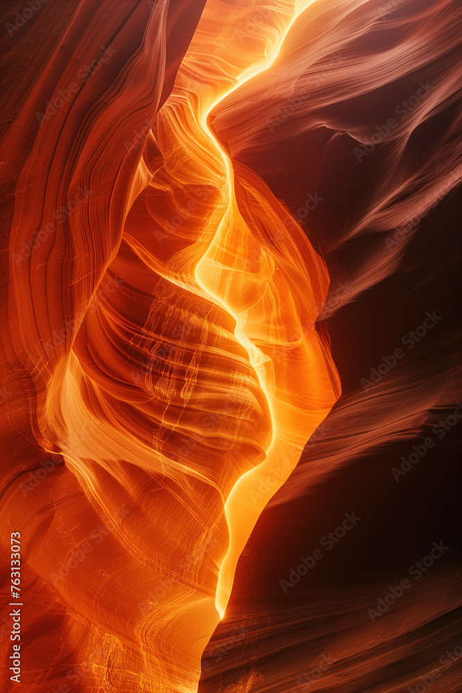 Poster fire in a canyon. surreal colorful canyon landscape. background image. created with generative ai te