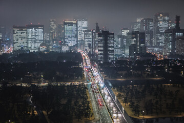 Fototapeta na wymiar Night view of Kokyogaien National Garden and Hibiya Park in Tokyo capital city, Japan