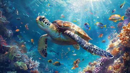A turtle may be seen swimming in a school beneath the surface of the water. Generative Ai