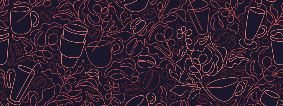 Coffee abstract line Cafe art seamless pattern Cup