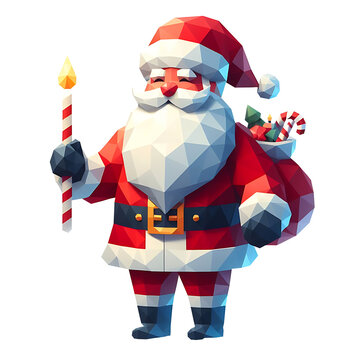 santa claus with gifts lowpoly image isolated on transparent background PNG Image