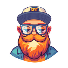 Portrait of hipster man in cap and glasses. Vector illustration.