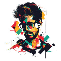Portrait of a young man with glasses. Grunge vector illustration.