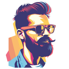 Hipster man with a beard and sunglasses. Vector illustration.