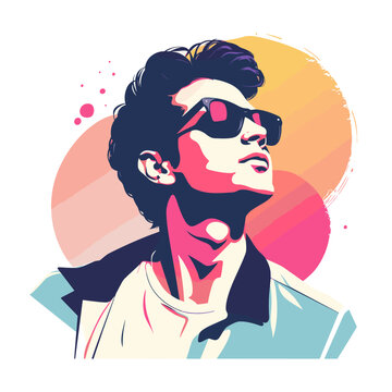 Portrait of a young man with sunglasses. Vector illustration in flat style.
