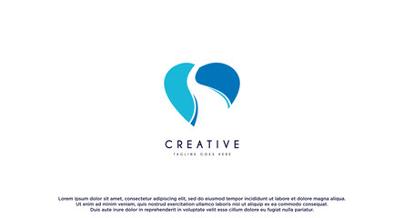 Love sign river creek winding road logo design illustration