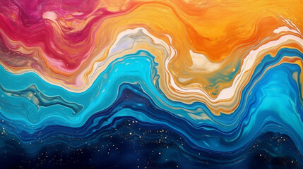 Colorful abstract acrylic pouring art with vibrant swirls and flow