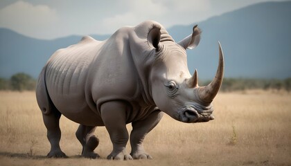 Fototapeta premium A Rhinoceros With A Majestic Horn Upscaled 3 2