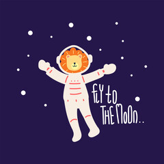 Cute little lion astronaut vector illustration for fabric, textile and print
