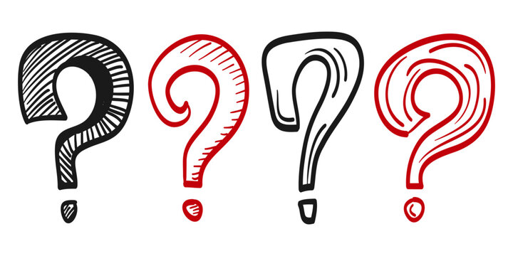 Set of hand drawn question marks. doodle questions marks. isolated on black and white. vector illustration