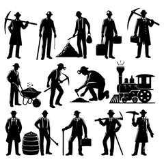 silhouettes SET of illustration Miner