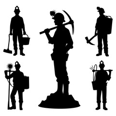 silhouettes SET of illustration Miner