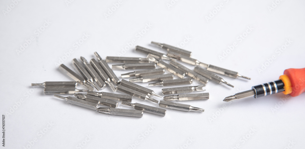 Wall mural set of screwdriver bits. metal bits