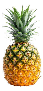 Whole pineapple with green crown on transparent background - stock png.