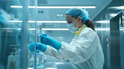 Woman in White Lab Coat and Blue Gloves