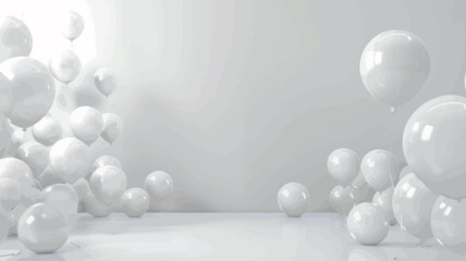 White balloons with ribbons on a gray background. Vector illustration.