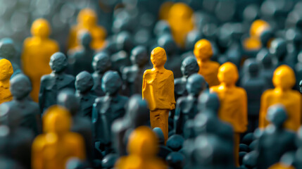 Figurines in crowd with distinct individuals, standing out concept.