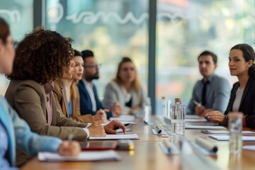 Business professionals in a discussion. Group of business professionals engaged in a focused discussion at a boardroom