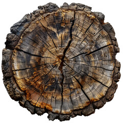 Aged tree cross-section with detailed rings, cut out - stock png.