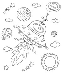 UFO. Space. Space flight. Coloring.
