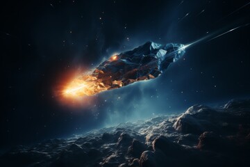 Abstract cinematic depiction of an asteroid floating gracefully in the vast expanse of space