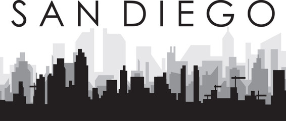 Fototapeta premium Black cityscape skyline panorama with gray misty city buildings background of SAN DIEGO, UNITED STATES
