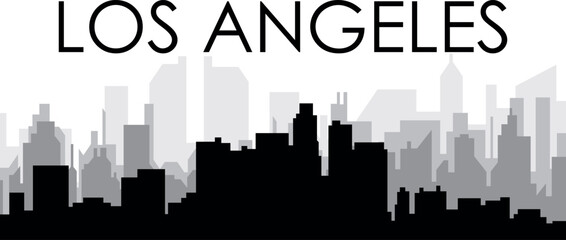 Naklejka premium Black cityscape skyline panorama with gray misty city buildings background of LOS ANGELES, UNITED STATES