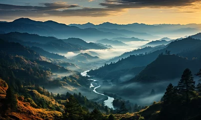 Fotobehang Valley Landscape With River © uhdenis
