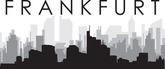 Fototapeta premium Black cityscape skyline panorama with gray misty city buildings background of FRANKFURT, GERMANY