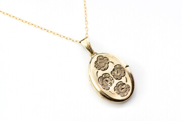 Vintage 1950s 12Ct Rolled Gold Engraved Floral Oval 2 Photo Locket Pendant, 21.2