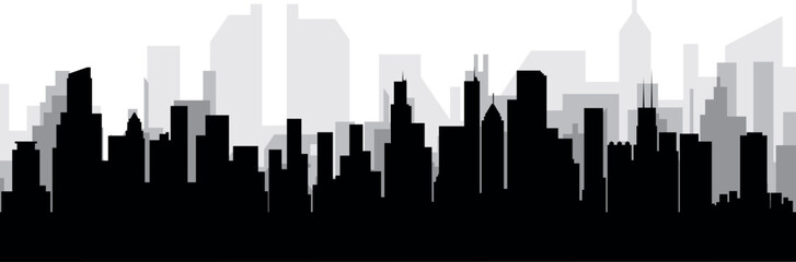 Obraz premium Black cityscape skyline panorama with gray misty city buildings background of CHICAGO, UNITED STATES
