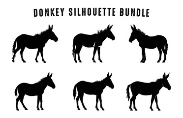 Donkey Silhouette Vector Set, Donkeys Silhouettes Collection, Donkey Animal clipart bundle