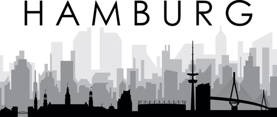 Fototapeta premium Black cityscape skyline panorama with gray misty city buildings background of HAMBURG, GERMANY