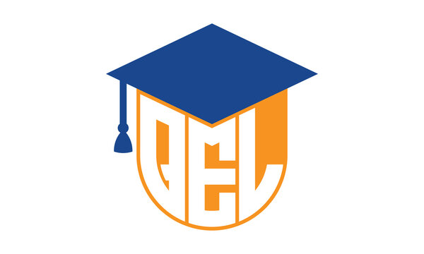 QEL initial letter academic logo design vector template. school college logo, university logo, graduation cap logo, institute logo, educational logo, library logo, teaching logo, book shop, varsity
