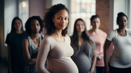 Expectant mothers' prenatal yoga nurturing gentle focus - Powered by Adobe