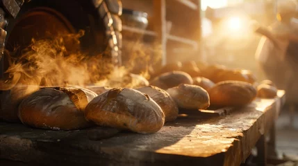 Gartenposter Freshly Baked Breads on Table © Rene Grycner