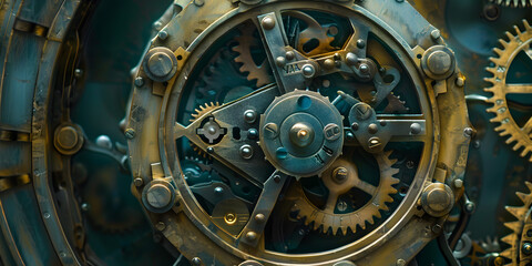 Fototapeta na wymiar close up of metal gears rotating on a machine