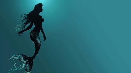 Silhouette of Mermaid Swimming in Ocean