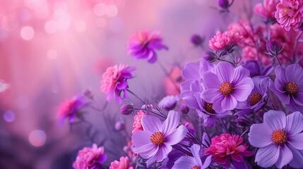 Horizontal purple and pink flowers background